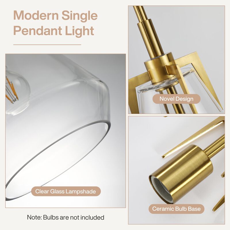 Gold Pendant Light with Clear Glass Shade, Adjustable Downrods image number 9
