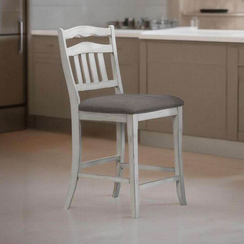 Zeke Counter Height Chairs, Set of 2, Ladder Back, Classic White Wood, Dark Gray