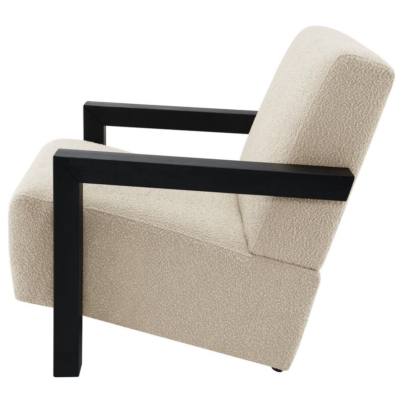 Fitz Accent Chair, Soft Latte Beige Boucle Cushions, Black Wood Arms image number 3