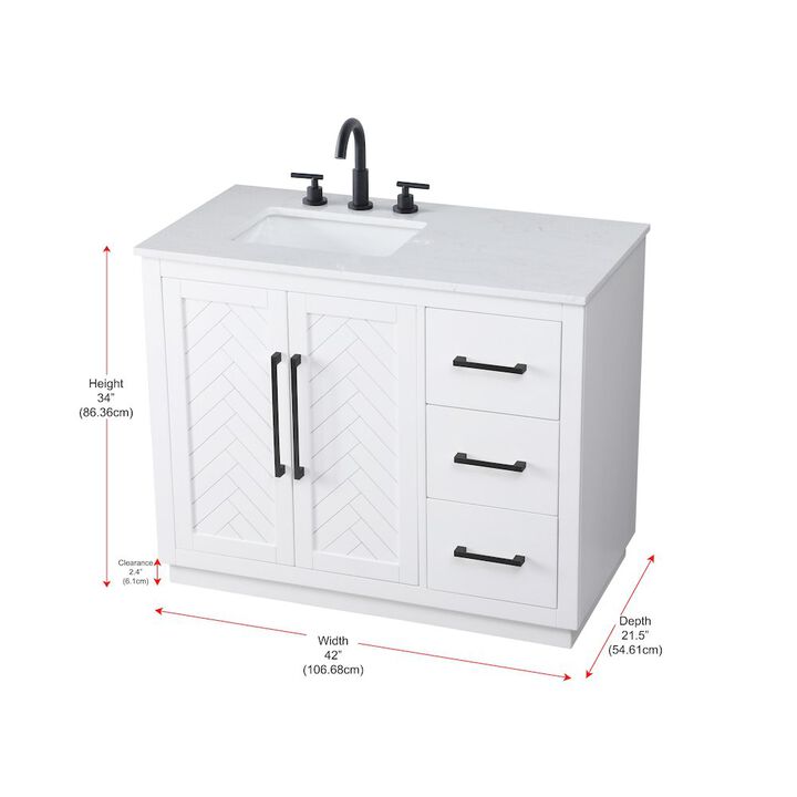 Elegant Kitchen and Bath 42 inch Single Bathroom Vanity in White