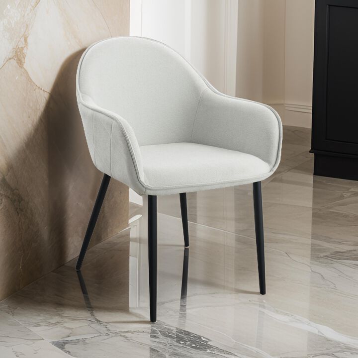 Emin 23 Inch Dining Armchair, Modern Light Gray Fabric Seat, Set of 2