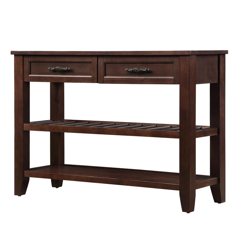 Whisen Mid-Century Style Console Table with Two Storage Drawers and Two Tiers Shelves - Espresso