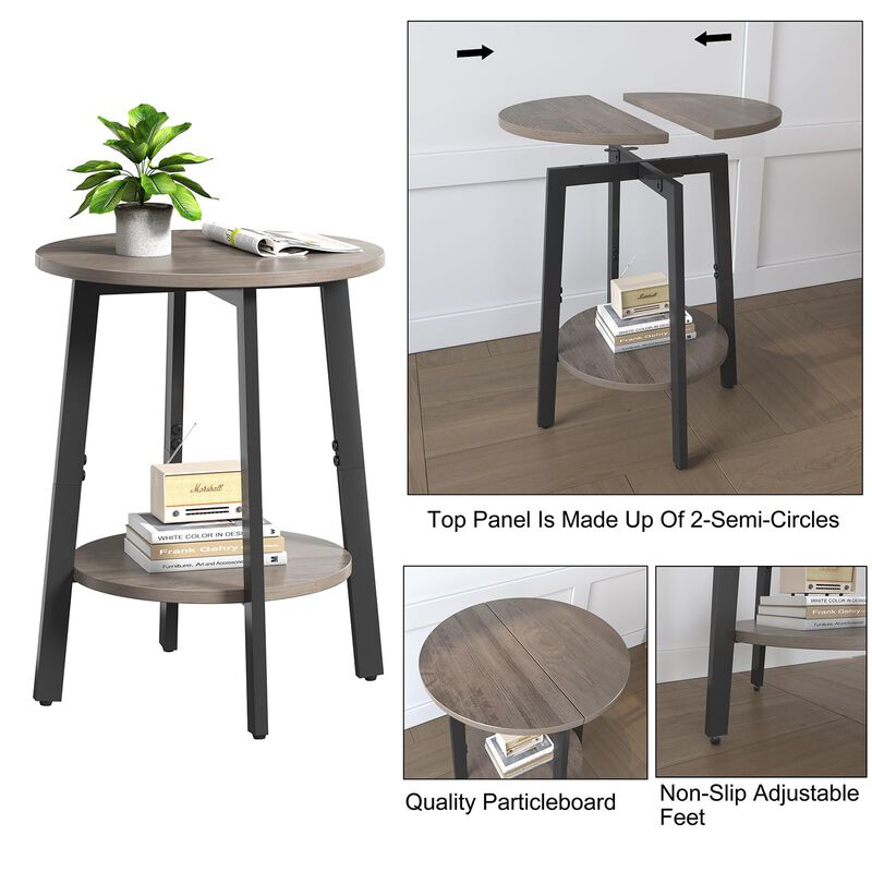 sthmec Side Table, Small Round End Table with Storage Shelf for Small Space, 2-Tier Small Bedside Table Sofa Couch Table, Round