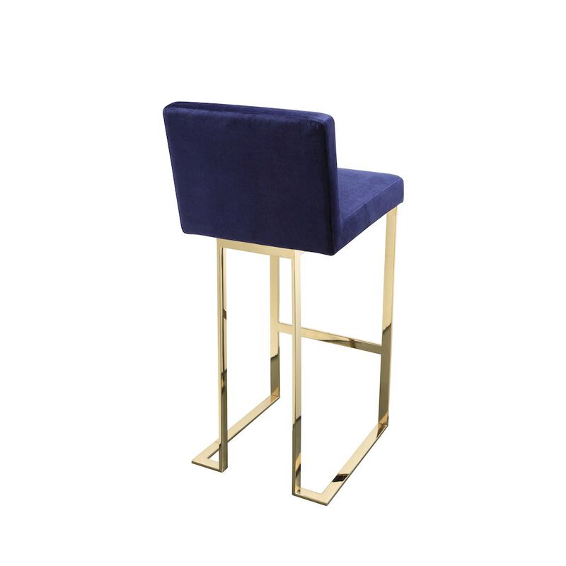 Pangea Home Dexter Bar Stool Velvet Navy & Gold