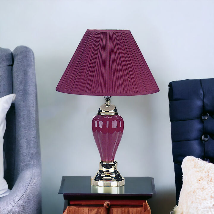 Hivvago 27" Silver Ceramic Bedside Table Lamp With Magenta Empire Shade