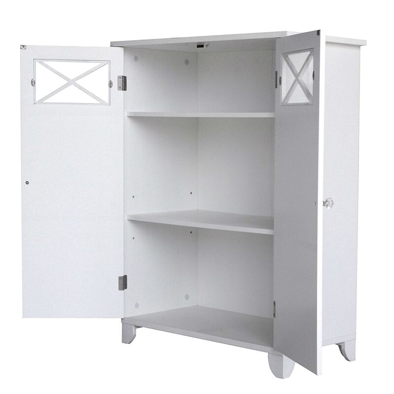 QuikFurn White 2-Door Bathroom Floor Cabinet with Adjustable Storage Shelf