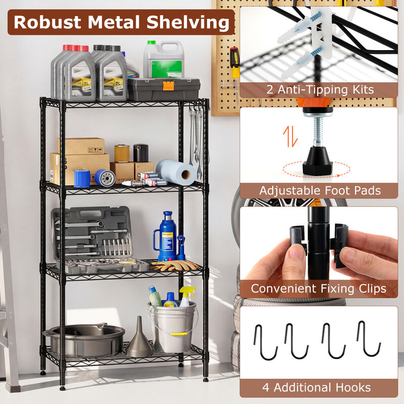 4 Tier Metal Storage Rack Set of 2 with V Shaped Wire Shelves for Home-Black image number 6
