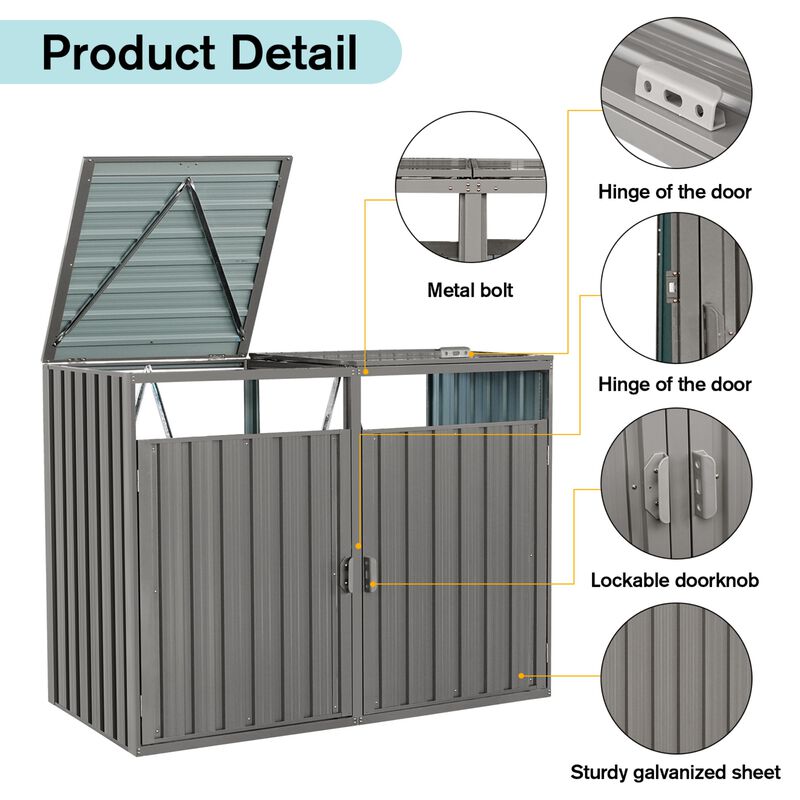 Garbage Bin Shed Stores 2 Trash Cans Metal Outdoor Bin Shed for Garbage Storage image number 3