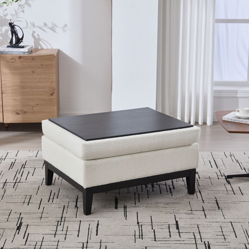 GOODSILO Upholstered Wood Base Storage Ottoman with Reversible Lid Coffee Table Foot Stool image number 6