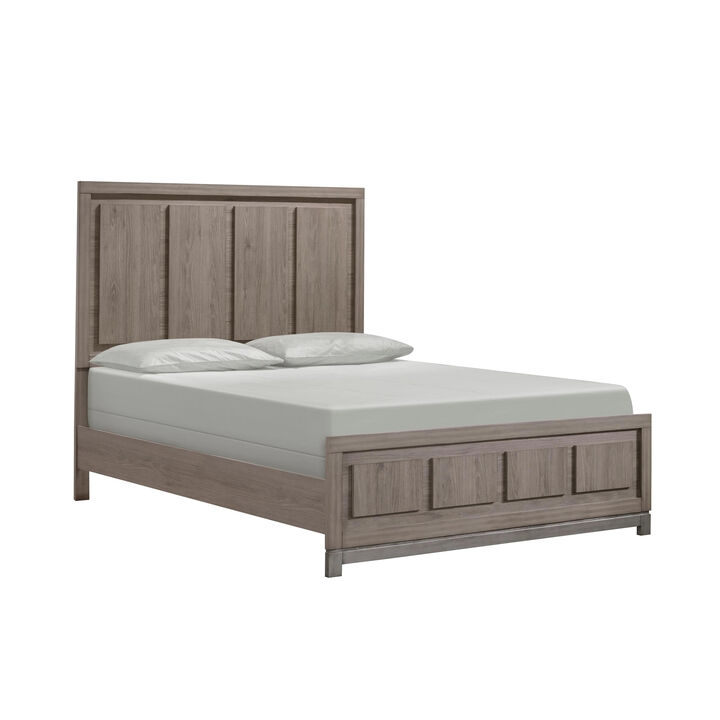 Benjara Sea King Size Bed, Rustic Modern Design, Panel Headboard, Brown Wood
