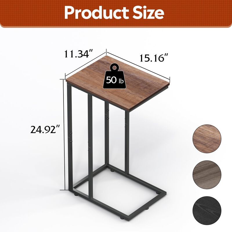 WLIVE Brown Side Table Set of 2, C Shaped End Table Sets, Small Sofa Side Tables Bedroom, Living Room, Home Office, 2-Tier Couch