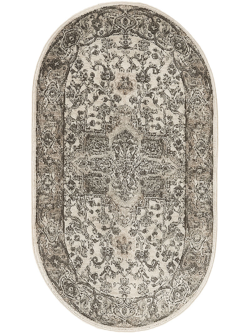 Quarry QUA05 Ivory/Gray 3' x 5' Oval Rug