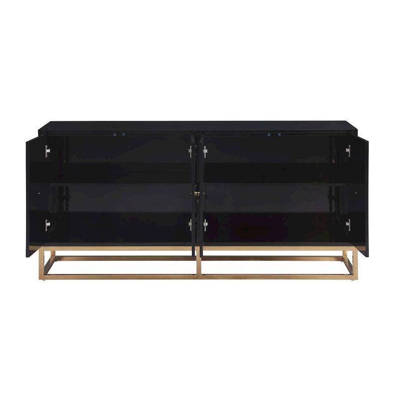 Best Master Furniture Senior 64" Lacquer Wood 4-Compartment Sideboard, Gold Accents - Black image number 5
