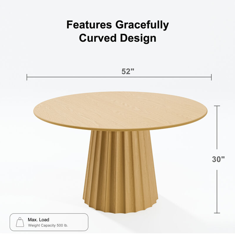 52 Inch Primary Color Round Wooden Dining Table Seats 4-6 People, Suitable for Living Room and Dining Room