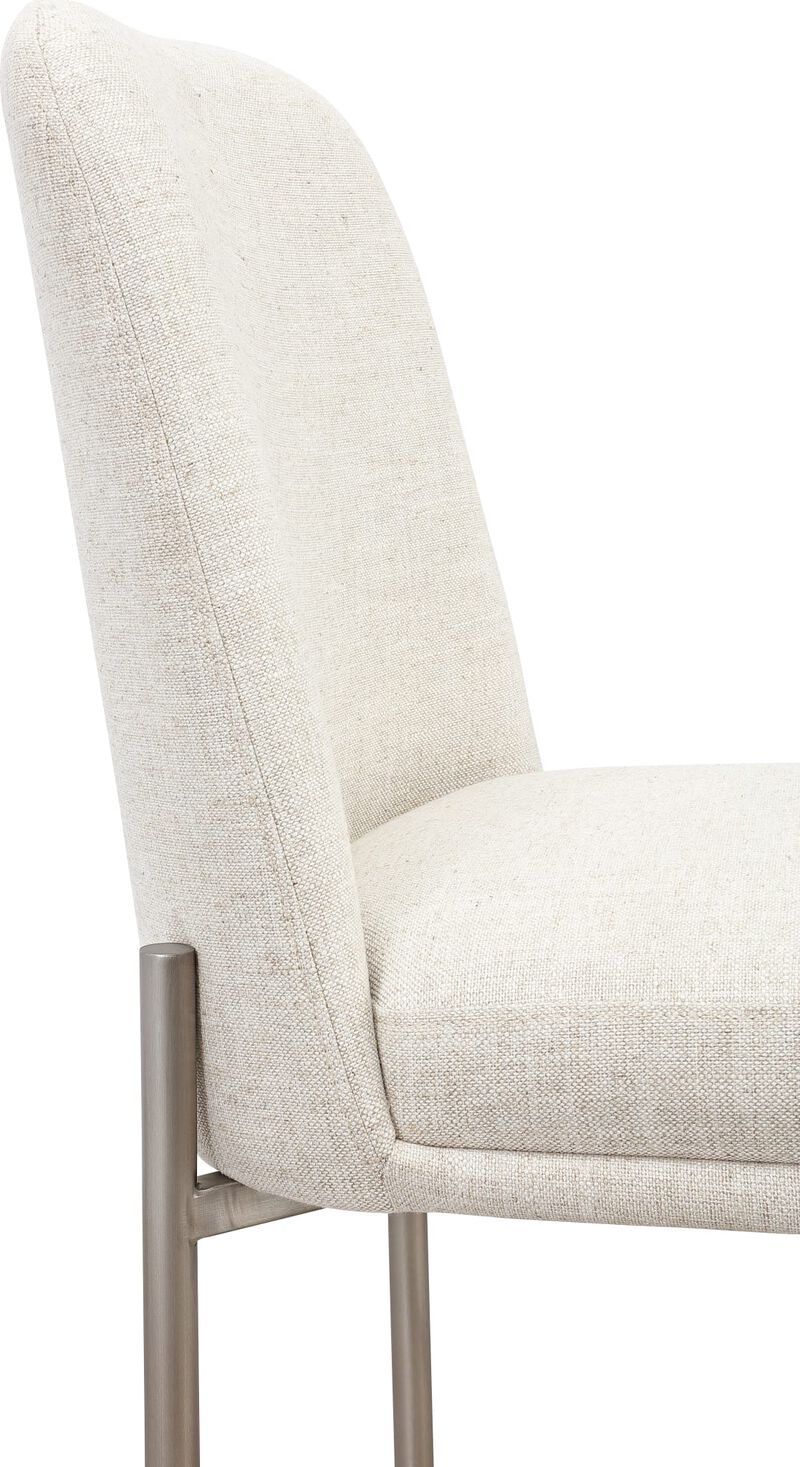 Dion Upholstered Bar Stool in Natural Light Linen and Brushed Nickel Metal - Set of 2