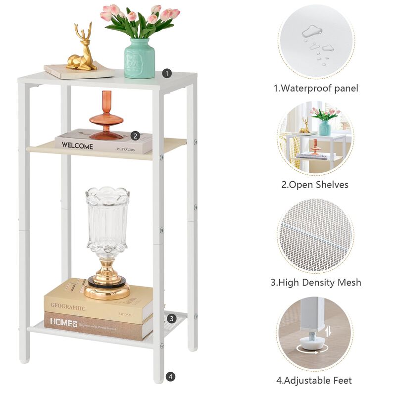 Hoctieon 2-Set 3 Tier End Table, Telephone Table Set of 2, Tall Side Table with Storage Set of 2, Small Nightstand for Small Spa