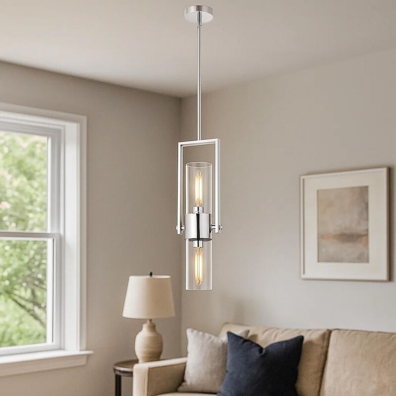 Pendant with Cylindrical Rotatable Glass Shade, Chrome - Benzara image number 6