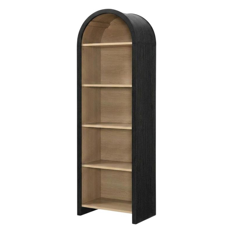 Arched Narrow Bookcase,Display Cabinet with Open Shelves Storage Cabinet, Black image number 1