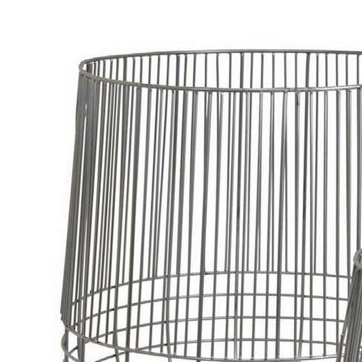 Vella Set of 3 Decorative Baskets, Open Cage Design, Silver Metal Finish - Benzara
