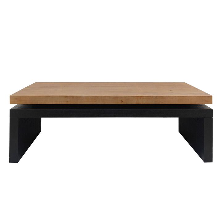 Rustic Farmhouse Rectangular Coffee Table with Floating Tabletop Design, Wooden Living Room Table