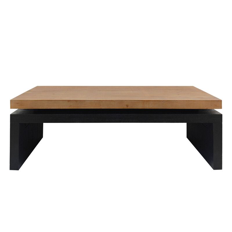 Rustic Farmhouse Rectangular Coffee Table with Floating Tabletop Design, Wooden Living Room Table image number 0