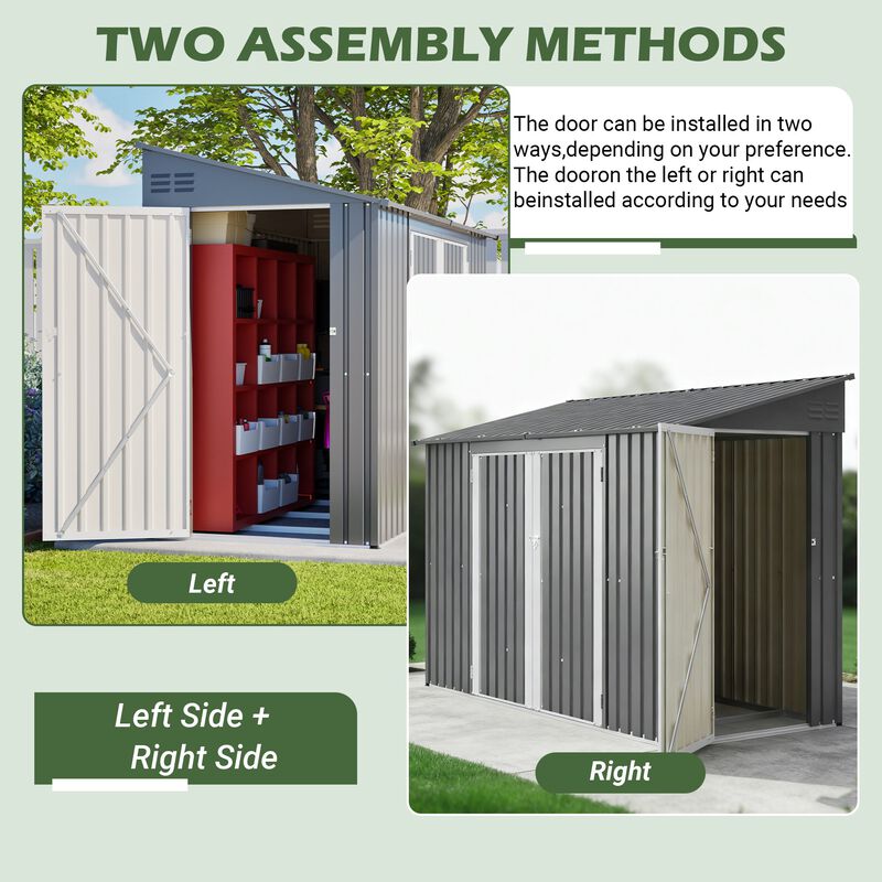 9 x 4 FT Outdoor Storage Shed with Lockable Door, Heavy Duty Metal Waterproof Garden Shed image number 5