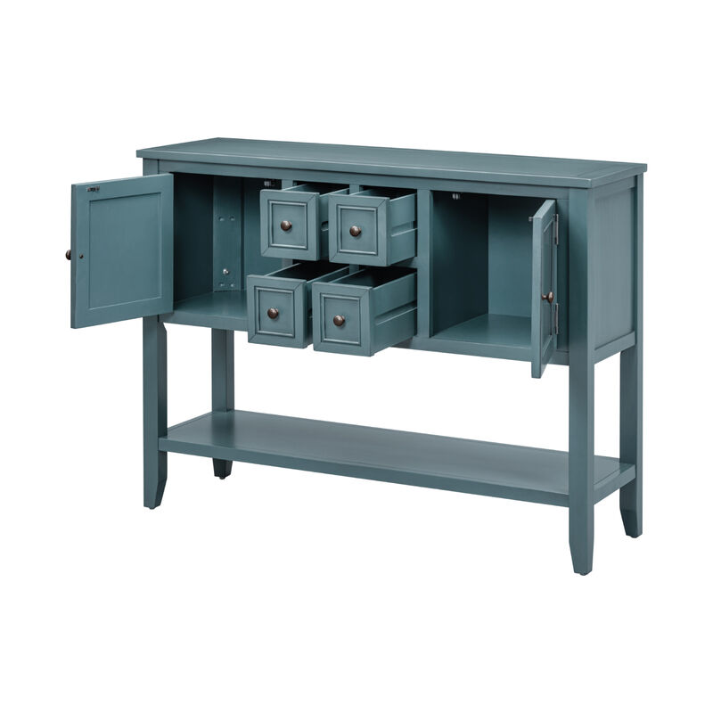 Whisen Vintage Console Table with Four Small Drawers and Bottom Shelf for Living Rooms, Entrances and Kitchens - Retro Blue