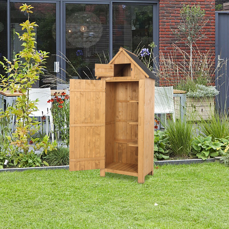 Outdoor Wooden Storage Shed, Fir Wood Locker with Single Door for Garden Tools & Supplies