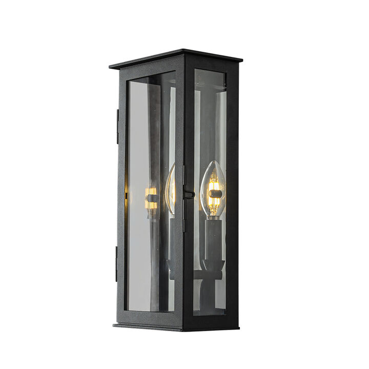 1 Light H12 in. Modern Matte Black Outdoor Wall Light with Dusk-to-Dawn Sensor Simplicity Exterior Wall Sconce with Clear Glass Shade for Porch Garden