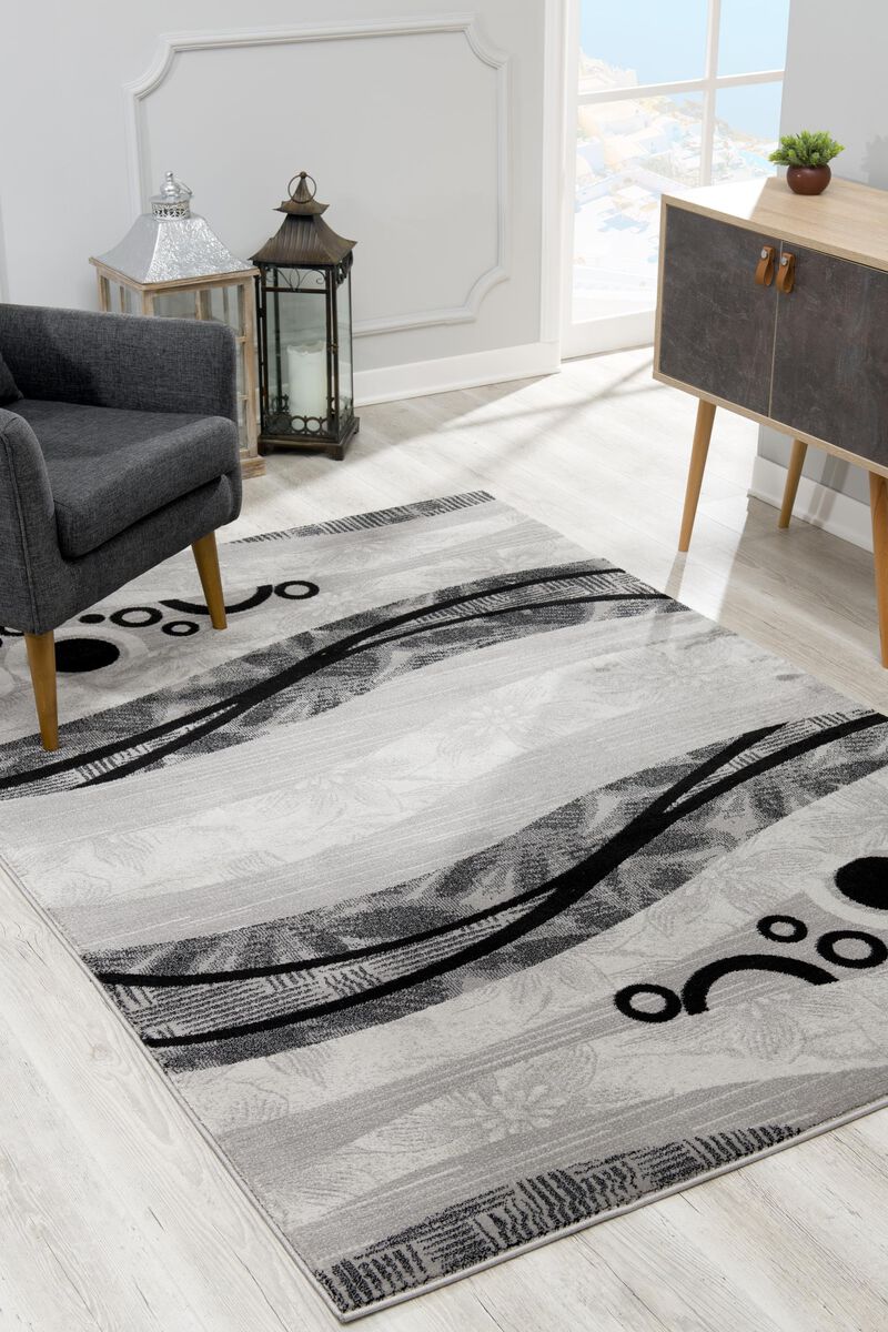 Rug Branch Lehar Contemporary Abstract Wave Grey Black Indoor Doormat Rug image number 0