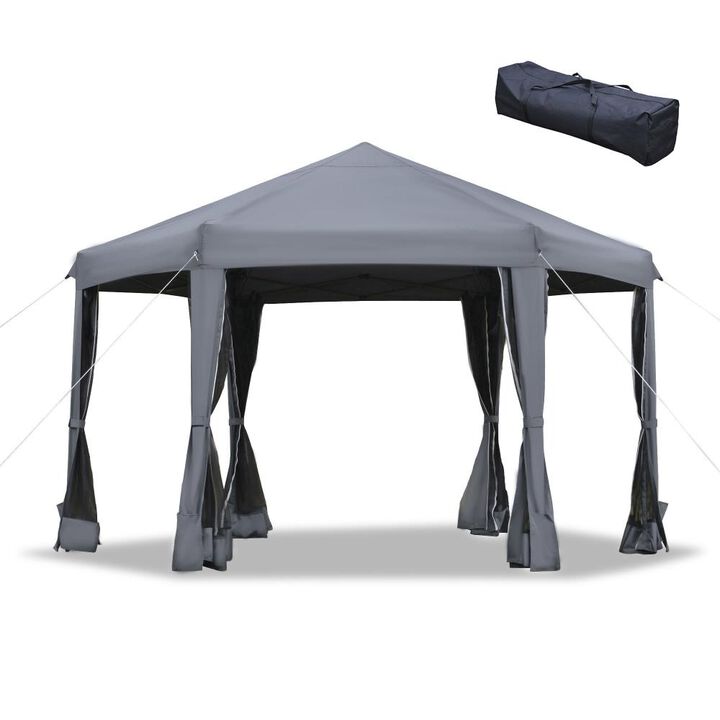Hivvago 13' x 11' Pop-Up Hexagon Gazebo with Steel Frame