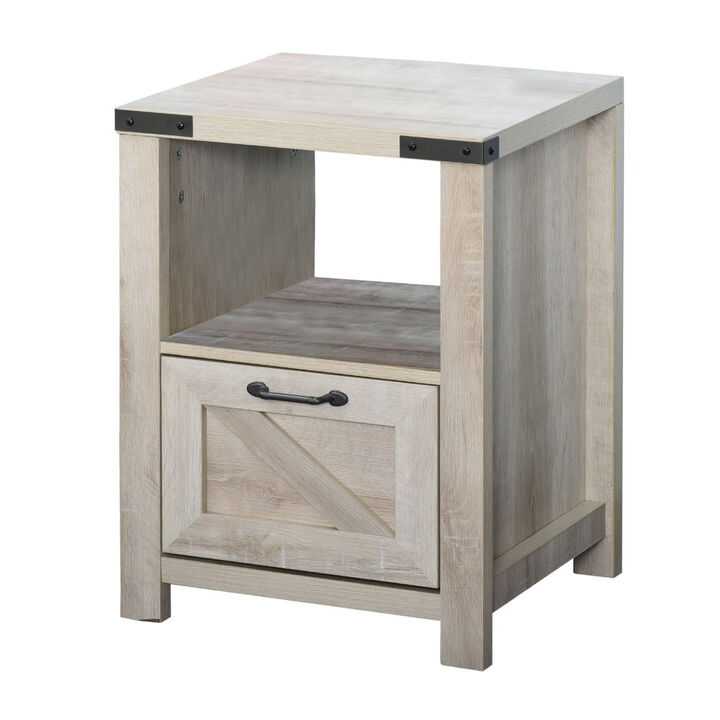 Industrial Side Table with 1 Drawer 1 Shelf  Retro End Desk with Big Tabletop for Living Room Bedroom Dorm, Natural