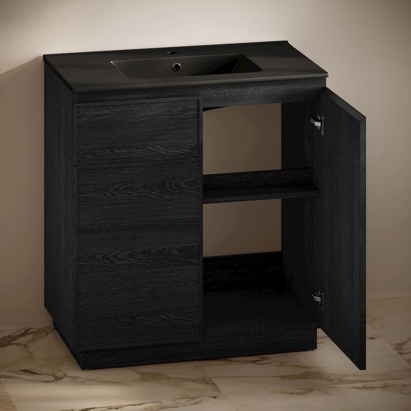 St. Tropez 36" Freestanding Bathroom Vanity in Black Oak with Black Sink Top image number 3