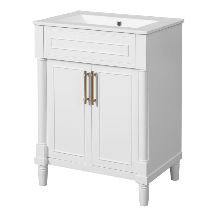 Merax Compact Bathroom Cabinet with Integrated Sink, Spacious Storage, Adjustable Shelf