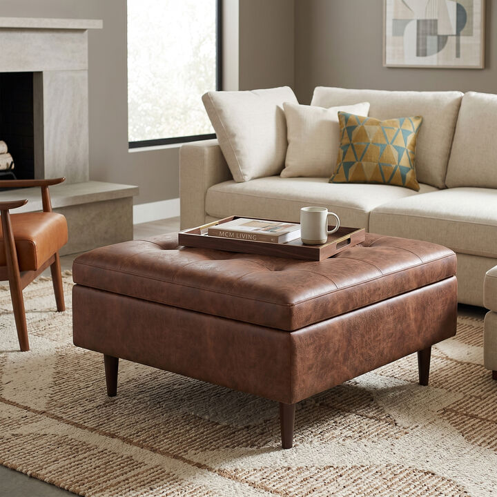 Shay Mid Century Large Square Coffee Table Storage Ottoman