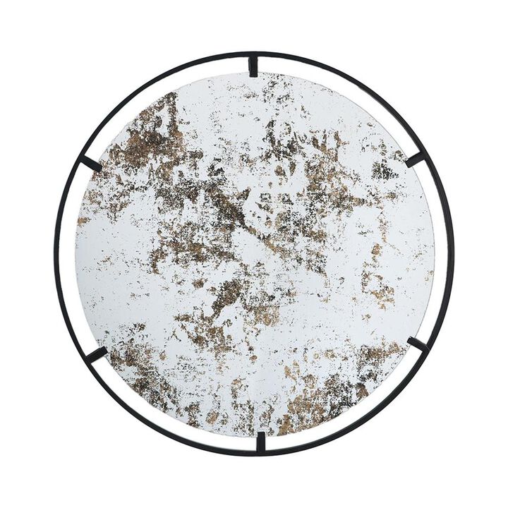 HomeRoots 32" Black Round Iron Framed Accent Mirror