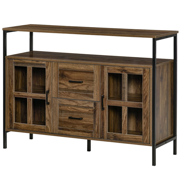 47" Kitchen Sideboard Buffet Storage Cabinet w/ Open Shelf & 2 Drawers, Brown