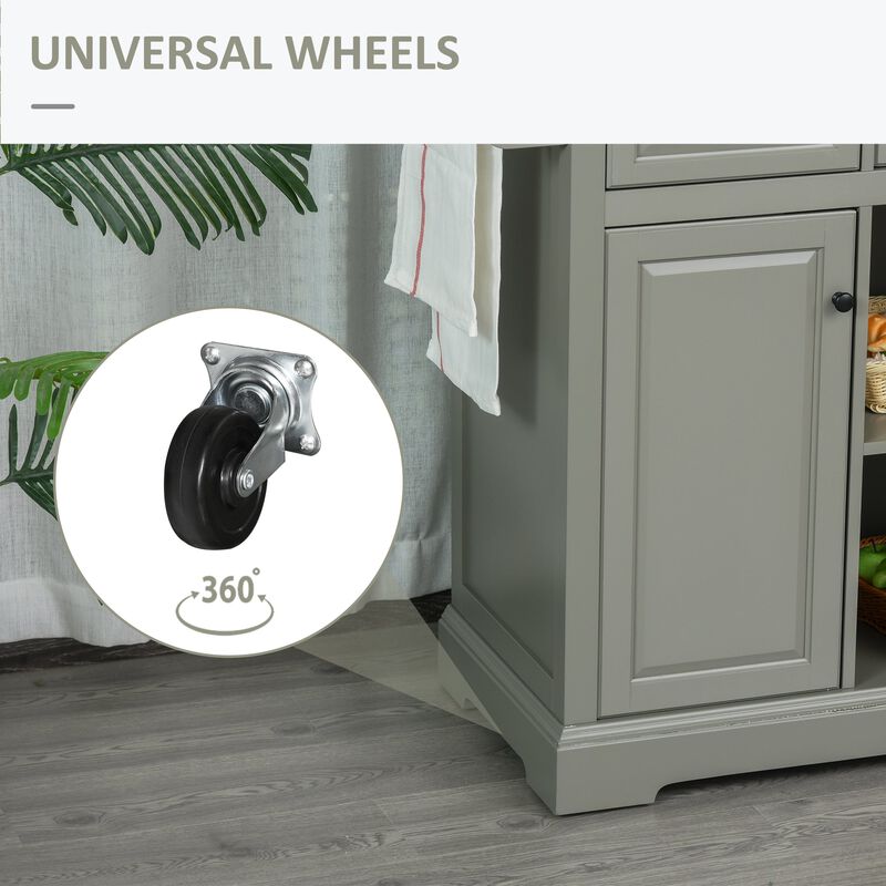 Gray Mobile Kitchen: Island Cart with Stainless Top and Multi-Storage