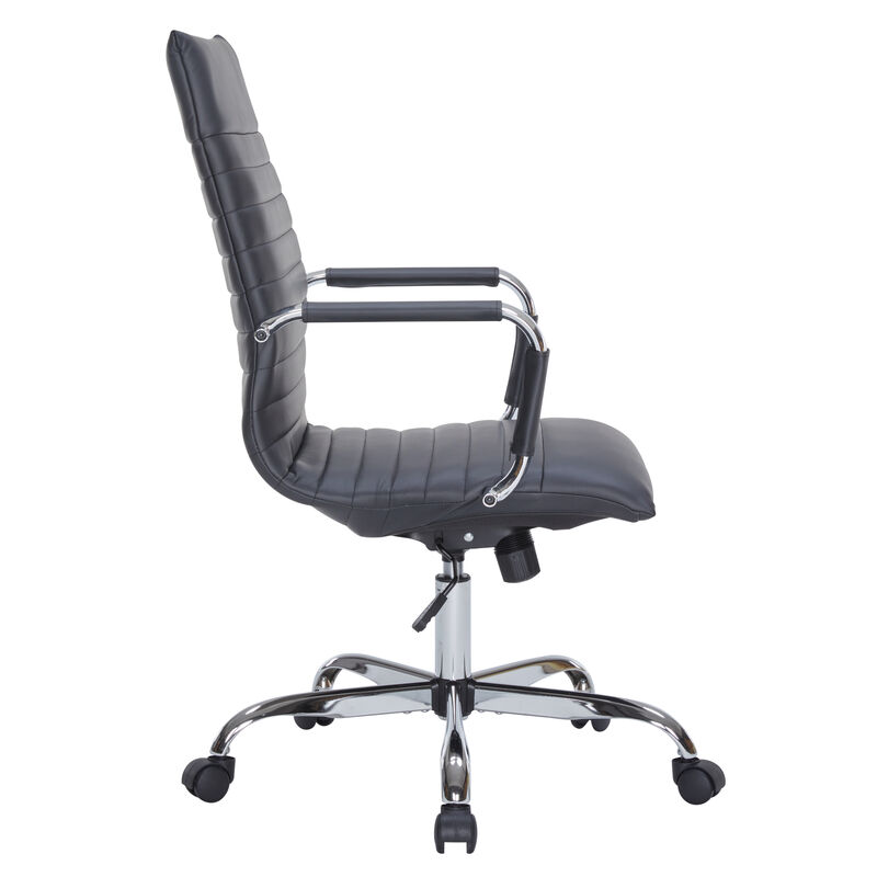 LeisureMod Harris High-Back Office Chair, Leather Upholstery with Adjustable Height, Lumbar Support, Swivel Seat and Chrome Base for Home or Office