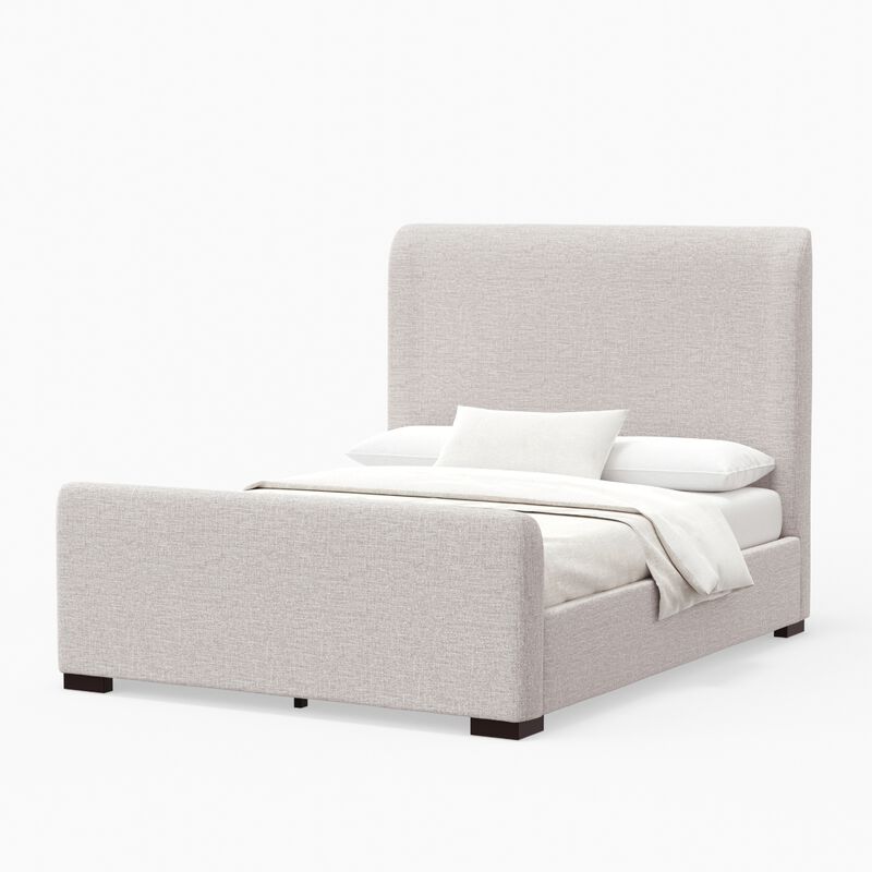 Deli California King Bed, Gray Linen Upholstery, Wingback Headboard - Benzara image number 3
