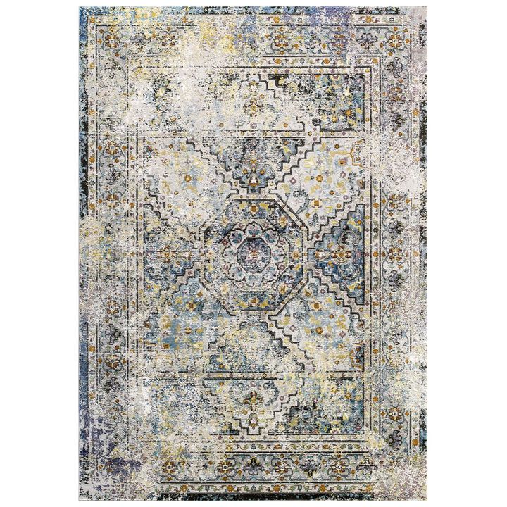 Modway Success Jacinda Distressed Vintage Floral Persian Medallion Area Rug, 4x6, Multicolored