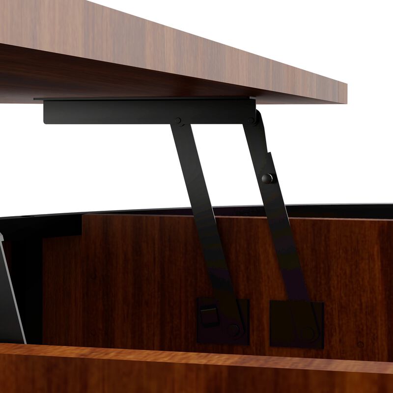 31.5" Modern Round Lift-Top Coffee Table with Hidden Storage, Walnut Wooden Living Room Table image number 5