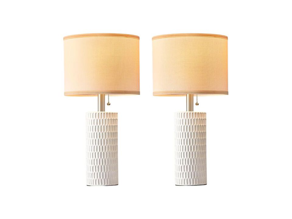 Modern Bedside Table Lamp Set of 2 White Nightstand Lamps 20 Inch