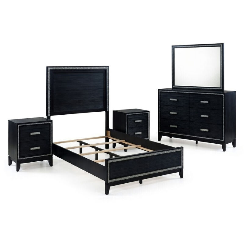 Queen Size Bedroom Set, Black Finish, 5-Piece Set with Bed, 2 Nightstands, Dresser and Mirror image number 0