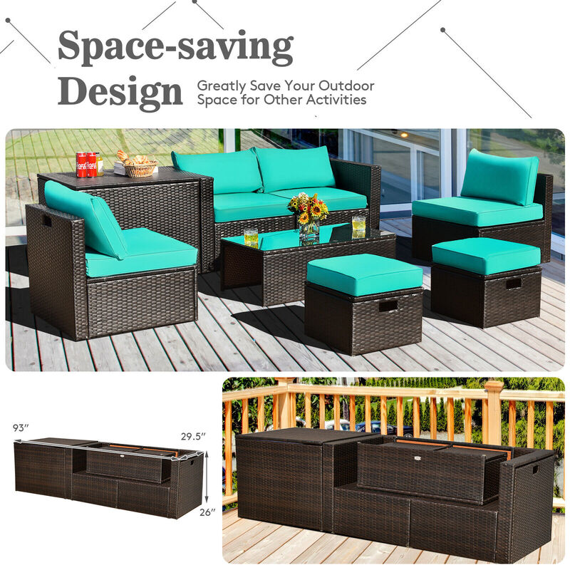 8-Piece Patio Rattan Furniture Set with Storage Box and Waterproof Cover, Outdoor Set