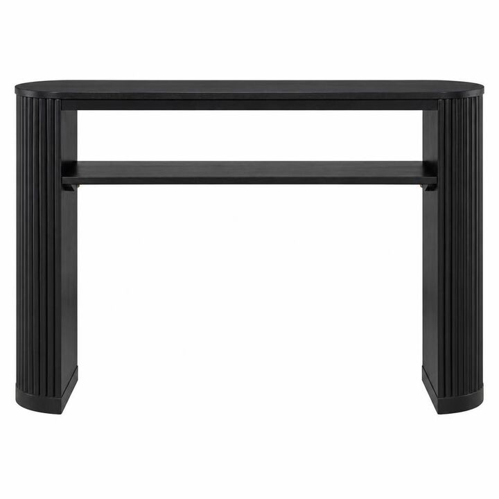 GOODSILO Rustic Farmhouse Console Table with Fluted Legs, Vintage Oval Hallway Accent Table with Ash Veneer Top and Open Shelf