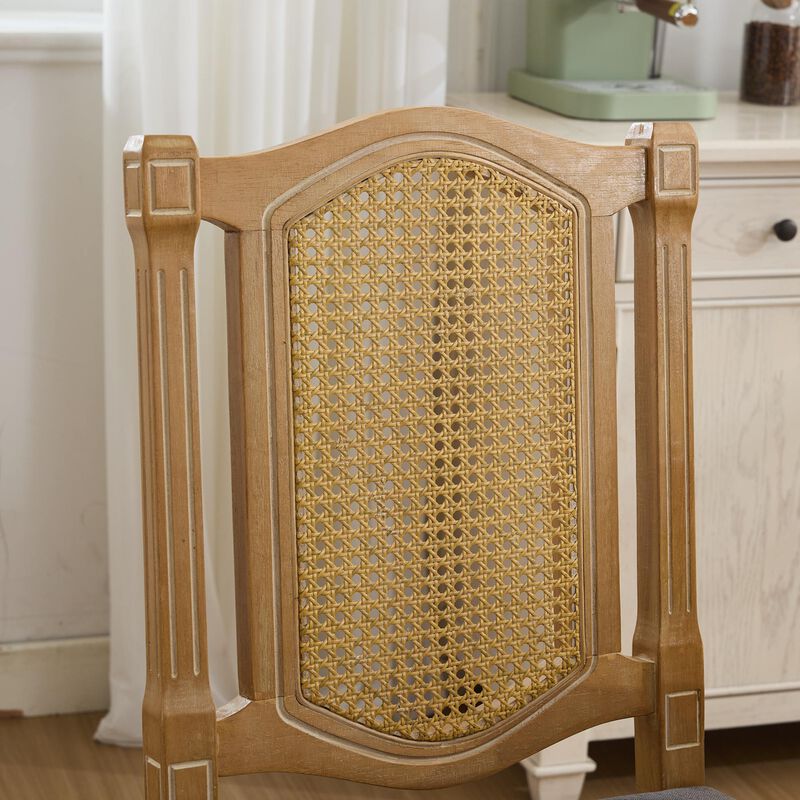 Set of 2 Solid Wood Rattan-Back Dining Chair, Matte Linen Cushion with High-Resilience Foam image number 4