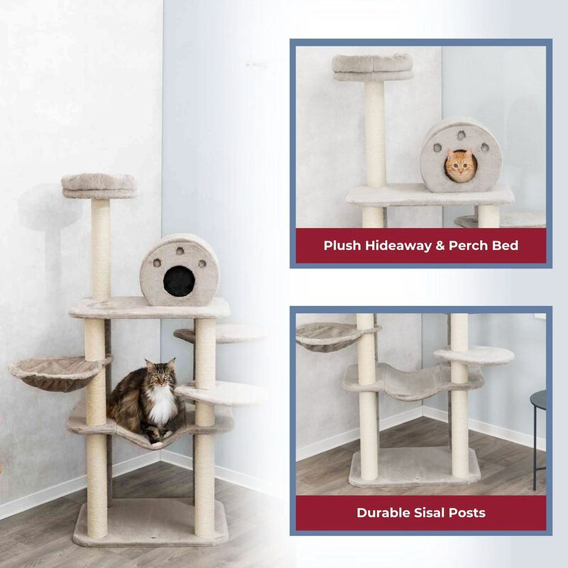 TRIXIE Fabiola Plush & Sisal 65" Cat Tower Scratching Posts Condo Hammocks Platforms image number 5