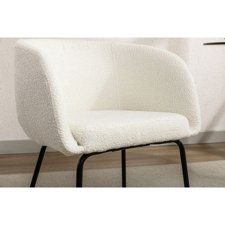 Set of 1 Boucle Fabric Dining Chair With Black Metal Legs, Ivory