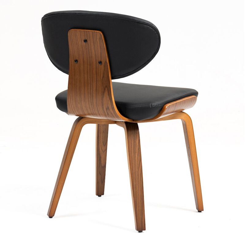 Glamour Home Set of 2 Bettina Black Faux Leather Dining Chair with Walnut Wood Legs